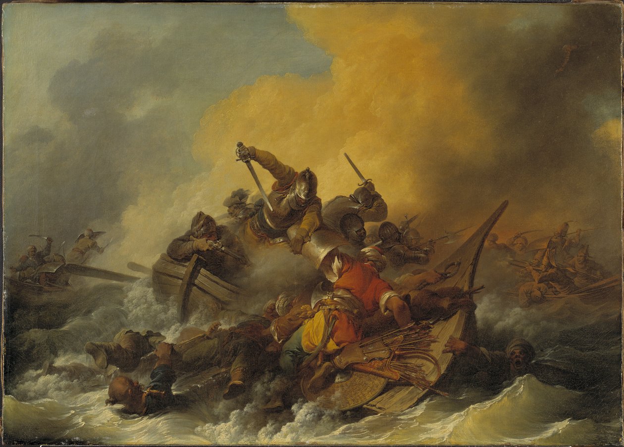 Bataille en mer entre soldats et pirates - Bitva na moři mezi vojáky a orientálními piráty, Loutherbourg, Philip James od Philippe Jacques de Loutherbourg