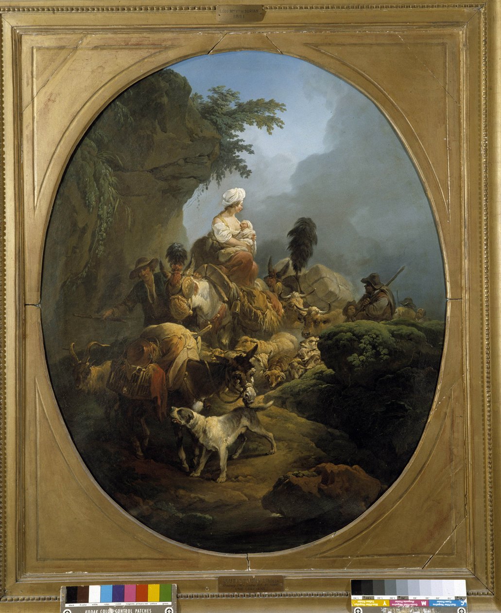 Karavana: cesta skupiny rolníků s voly, oslem, psem, kozami od Philippe Jacques de Loutherbourg