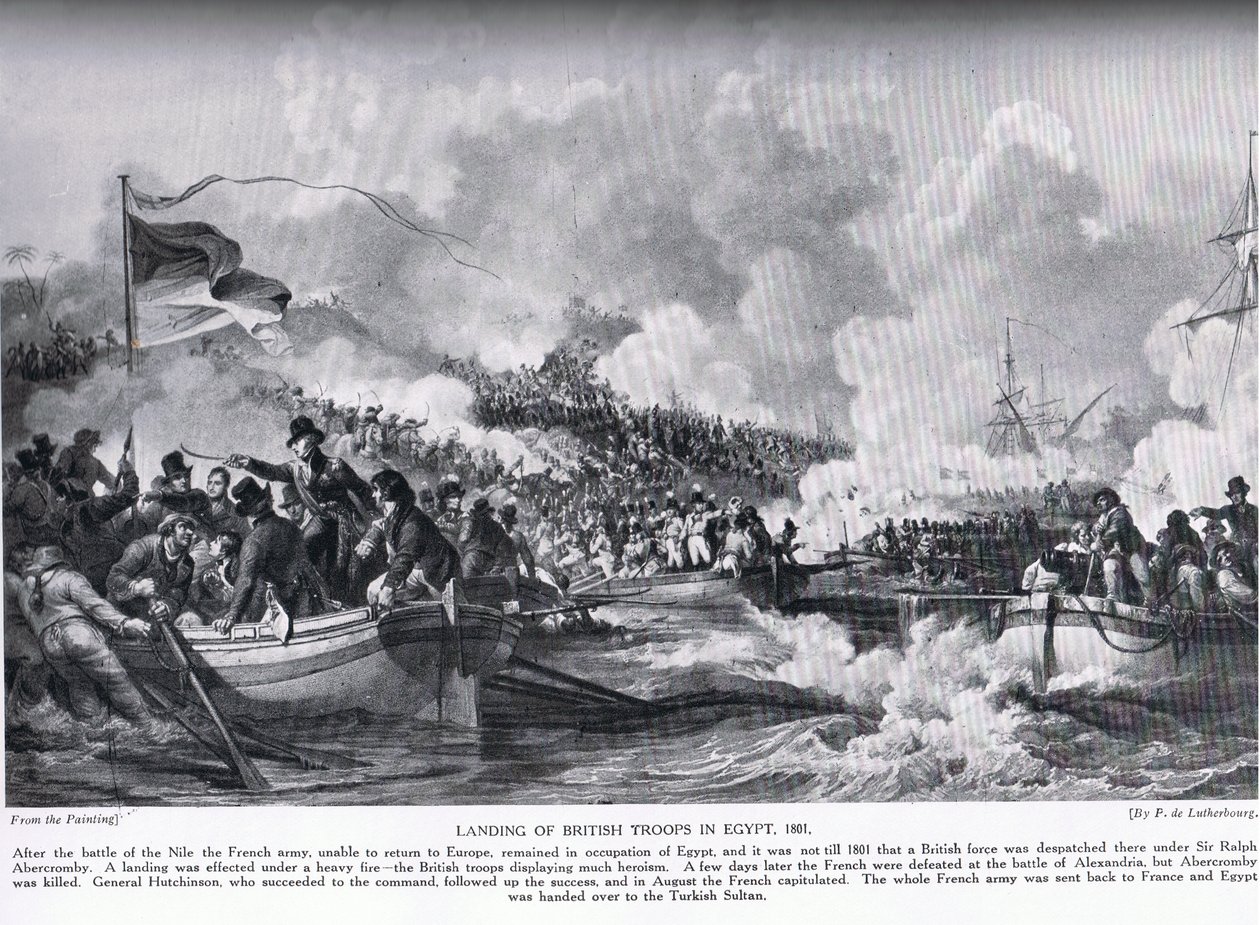 Vylodění britských vojsk v Egyptě v roce 1801, ilustrace z 