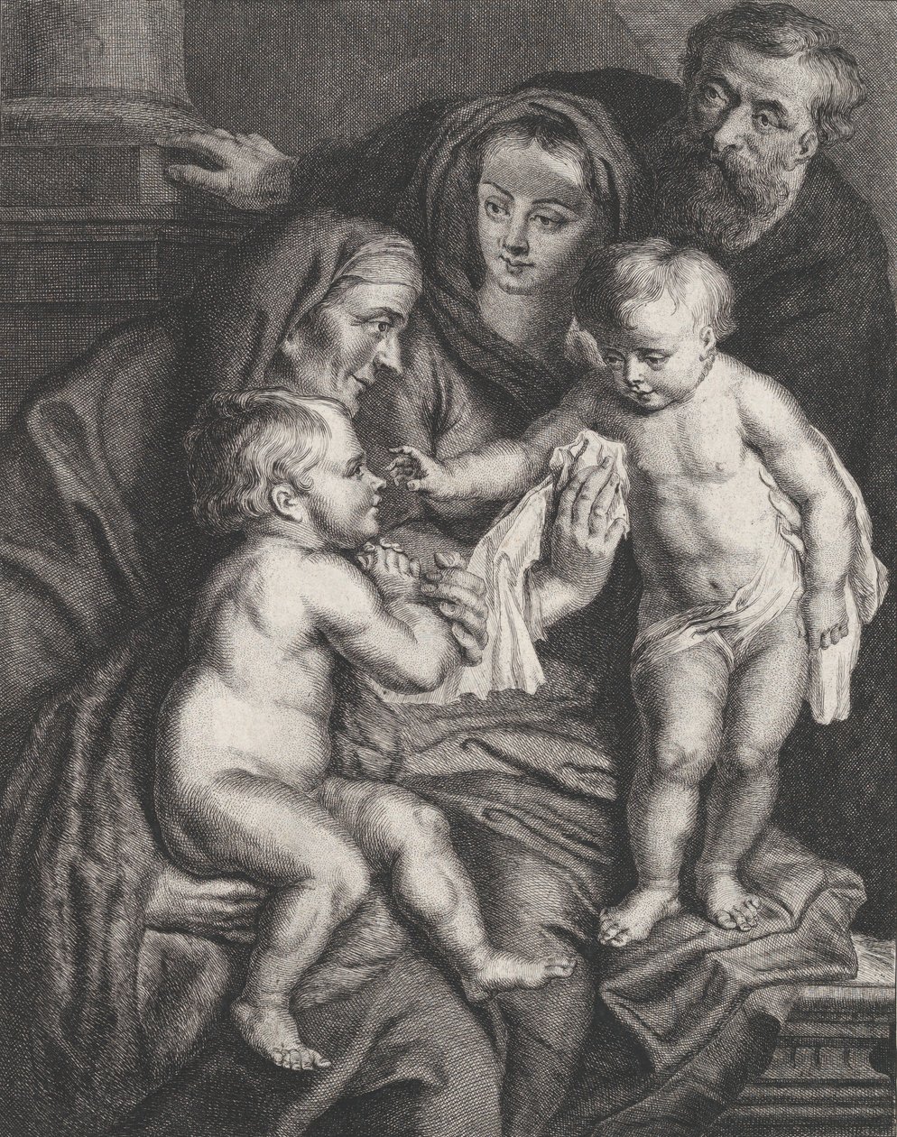 Svatá rodina se svatou Alžbětou a malým svatým Janem Křtitelem, ca. 1615-75. od Philippe Joseph Tassaert
