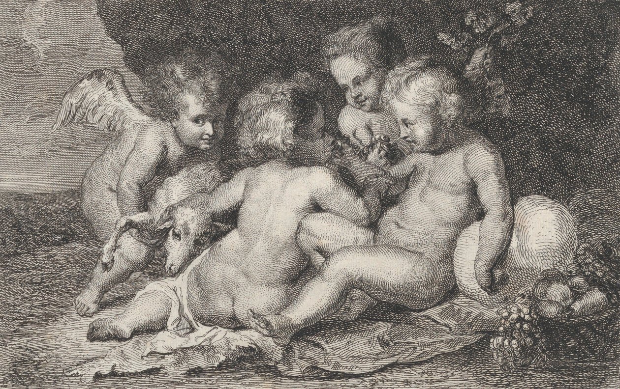 Skupina tří dětí a putto s ovocem a jehněčím, ca. 1760-1801. od Philippe Lambert Joseph Spruyt