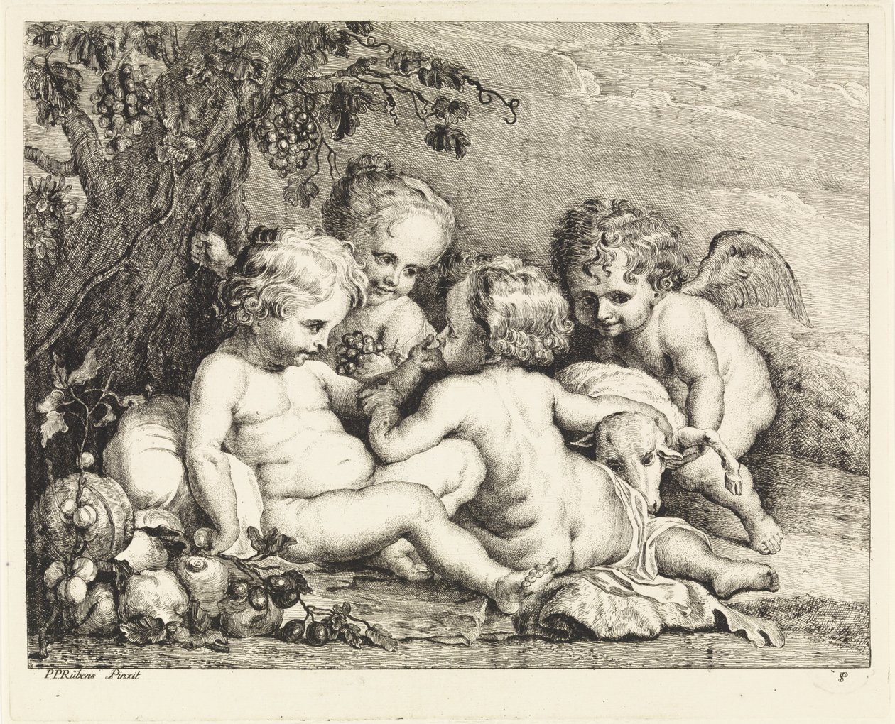 Kristus, Jan Křtitel a dva putti od Philippe Lambert Joseph Spruyt