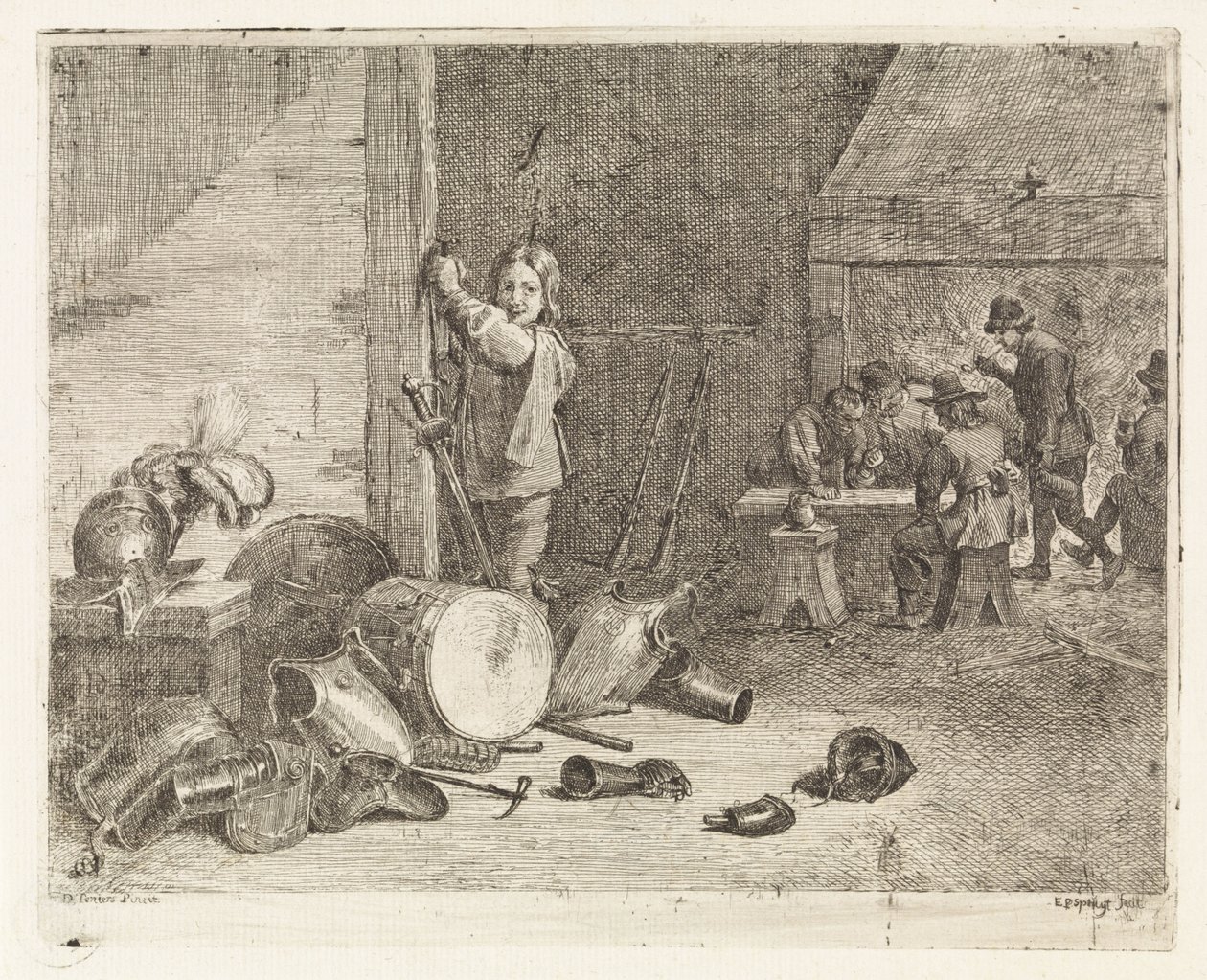 Interiér s chlapcem s bubnem a brnění od Philippe Lambert Joseph Spruyt