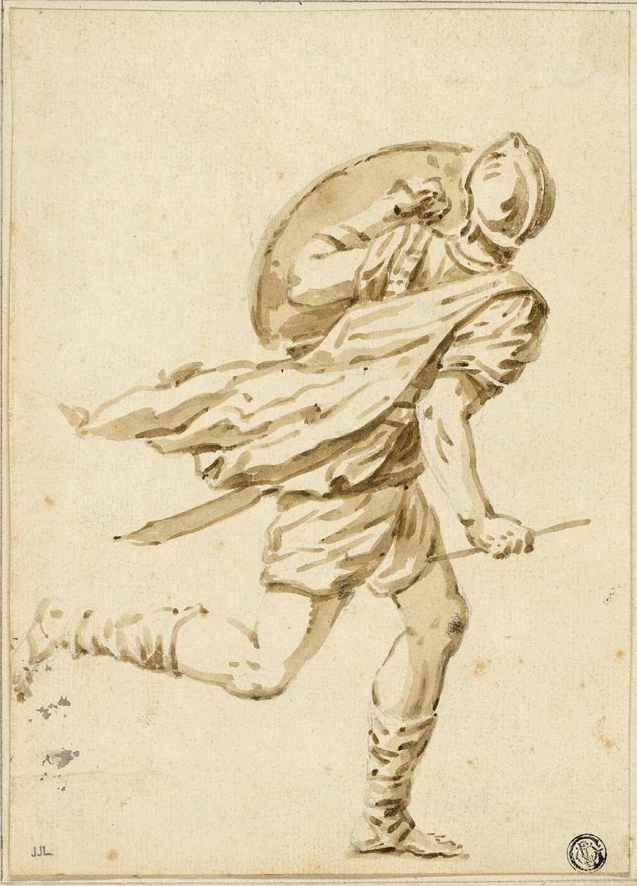 Běžící římský válečník, pohled zezadu od Philippe Louis Parizeau