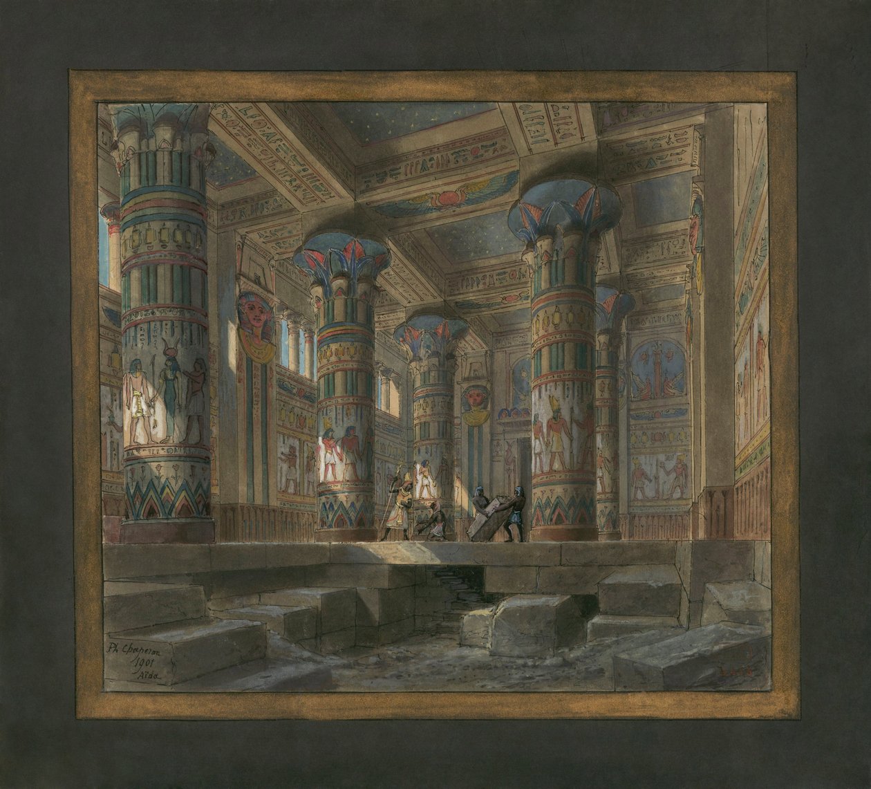 Scénografie Philippa Chaperona pro operu Aida od Giuseppe Verdiho (1813-1901): chrám Isis od Philippe Marie Chaperon