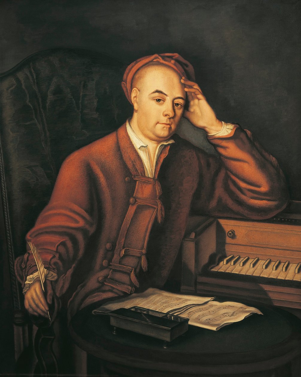 Německo, Sasko-Anhaltsko, Halle, Portrét německého skladatele Georga Friedricha Händela (1685 - 1759) od Philippe Mercier