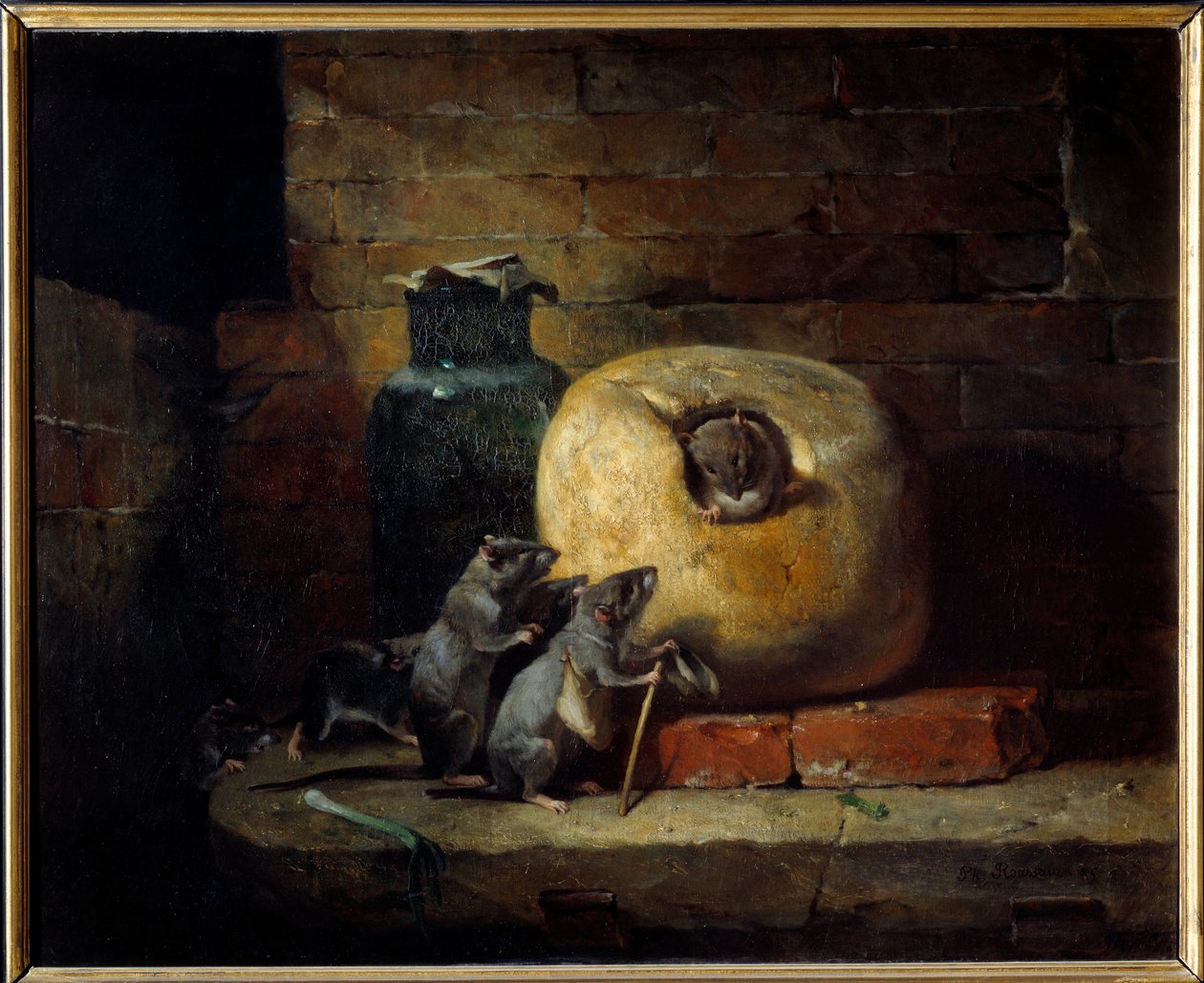 Krysa, která se stáhla ze světa. Ilustrace bajky od Jean de La Fontaine. Obraz Philippe Rousseau (1816 - 1887) od Philippe Rousseau