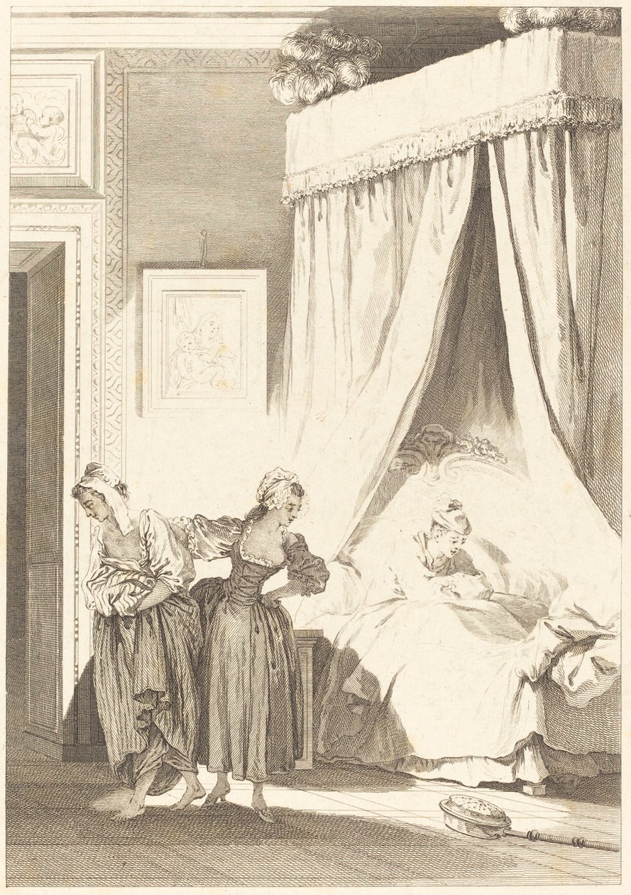 Sázka tří drbů: Služebník od Philippe Triere and Antoine Jean Duclos after Jean Honoré Fragonard