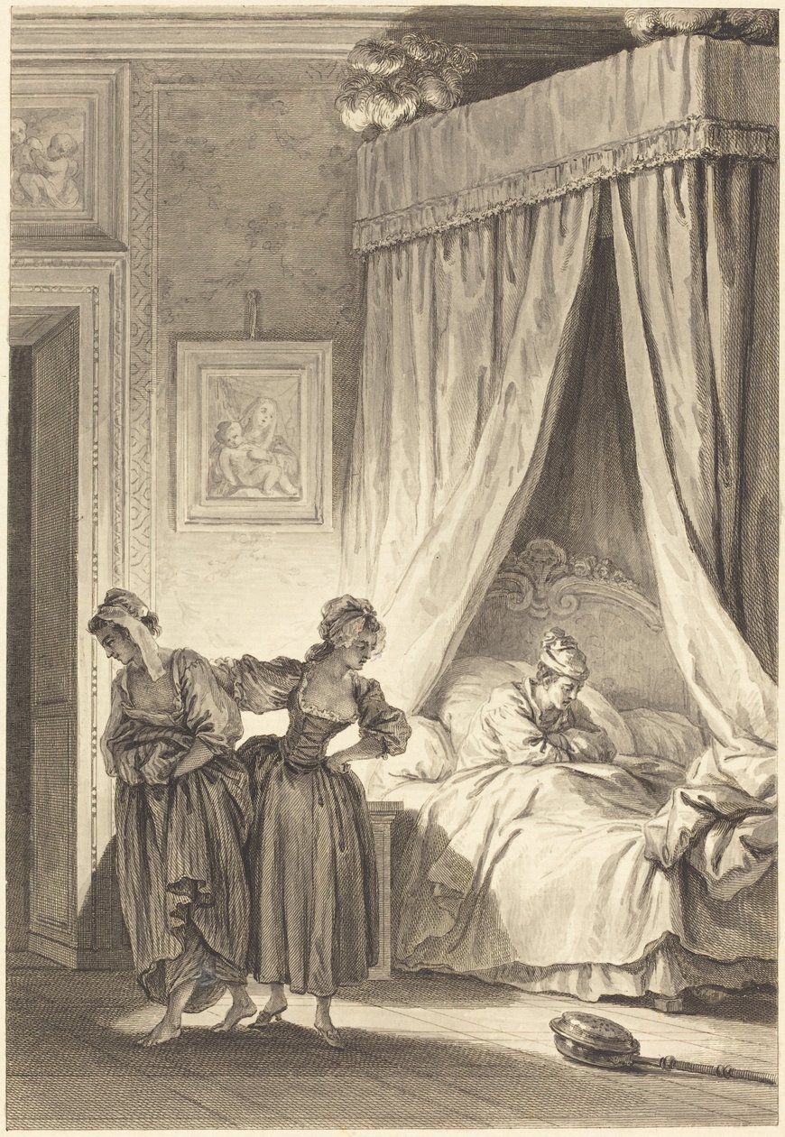 Sázka tří drbů: Služebník od Philippe Triere and Antoine Jean Duclos after Jean Honoré Fragonard