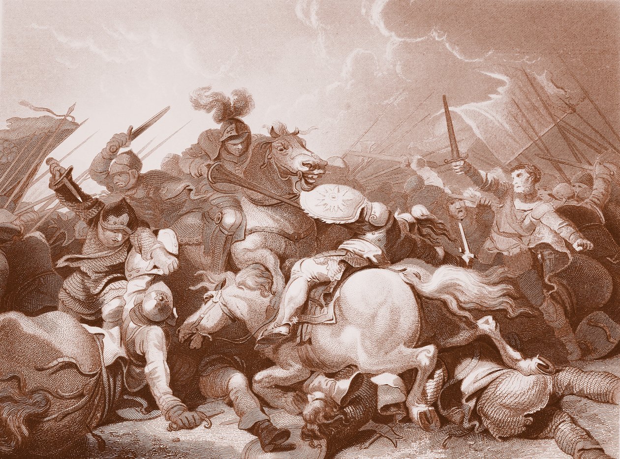 Bitva o Bosworth Field, vyrytý A.H. Payne (litho) od Philippe de (after) Loutherbourg