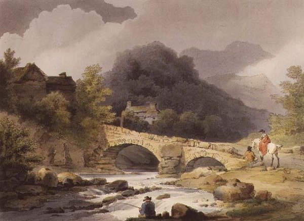 Brathay Bridge, publikoval R. Bowyer v knize "Romantic and Picturesque Scenery of England and Wales". od Philippe de (after) Loutherbourg
