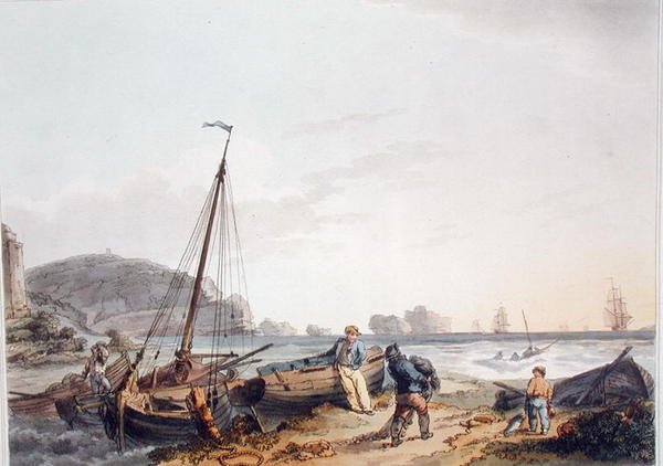 The Needles, Isle of Wight, z „Romantické a malebné scenérie Anglie a Walesu“, vydané v roce 1805 (barevná rytina) od Philippe de (after) Loutherbourg