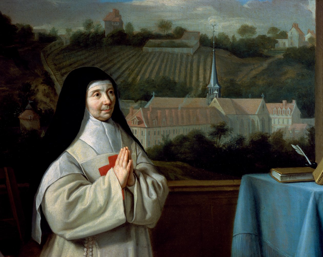 Matka Marie-Angelique Arnauldová, detail z Portrétu sestry matky Marie-Angelique Arnauldové a matky Agnes před opatstvím Port-Royal des Champes, připisovaný Philippe de Champaigne (1602-1670). od Philippe de (attr. to) Champaigne