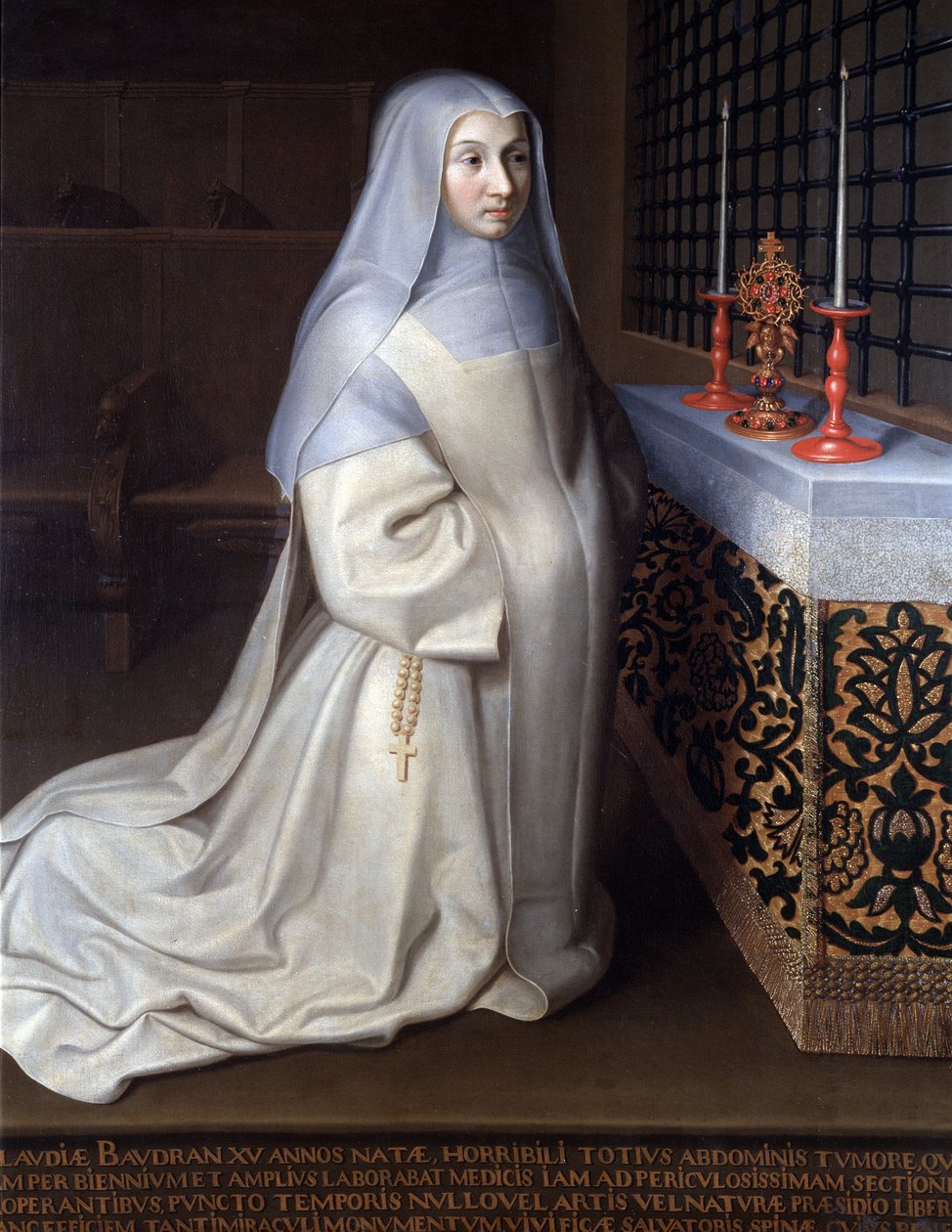 Portrét Claudie (Claude) Baudranové, vězenkyně kláštera Port Royal des Champs (Port-Royal-des-Champs), obraz připisovaný Philippe de Champaigne, kostel Linas, Seine a Oise - Olej na plátně od Philippe de (attr. to) Champaigne