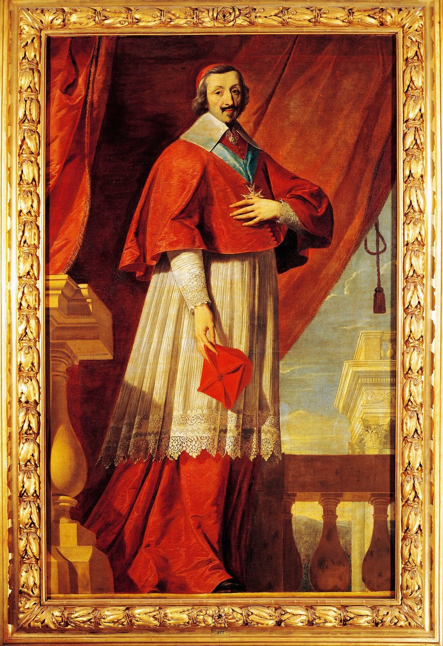Francie, Fontaine Chaalis, Portrét francouzského státníka a duchovního, kardinála Richelieu (1585-1642) od Philippe de (school of) Champaigne