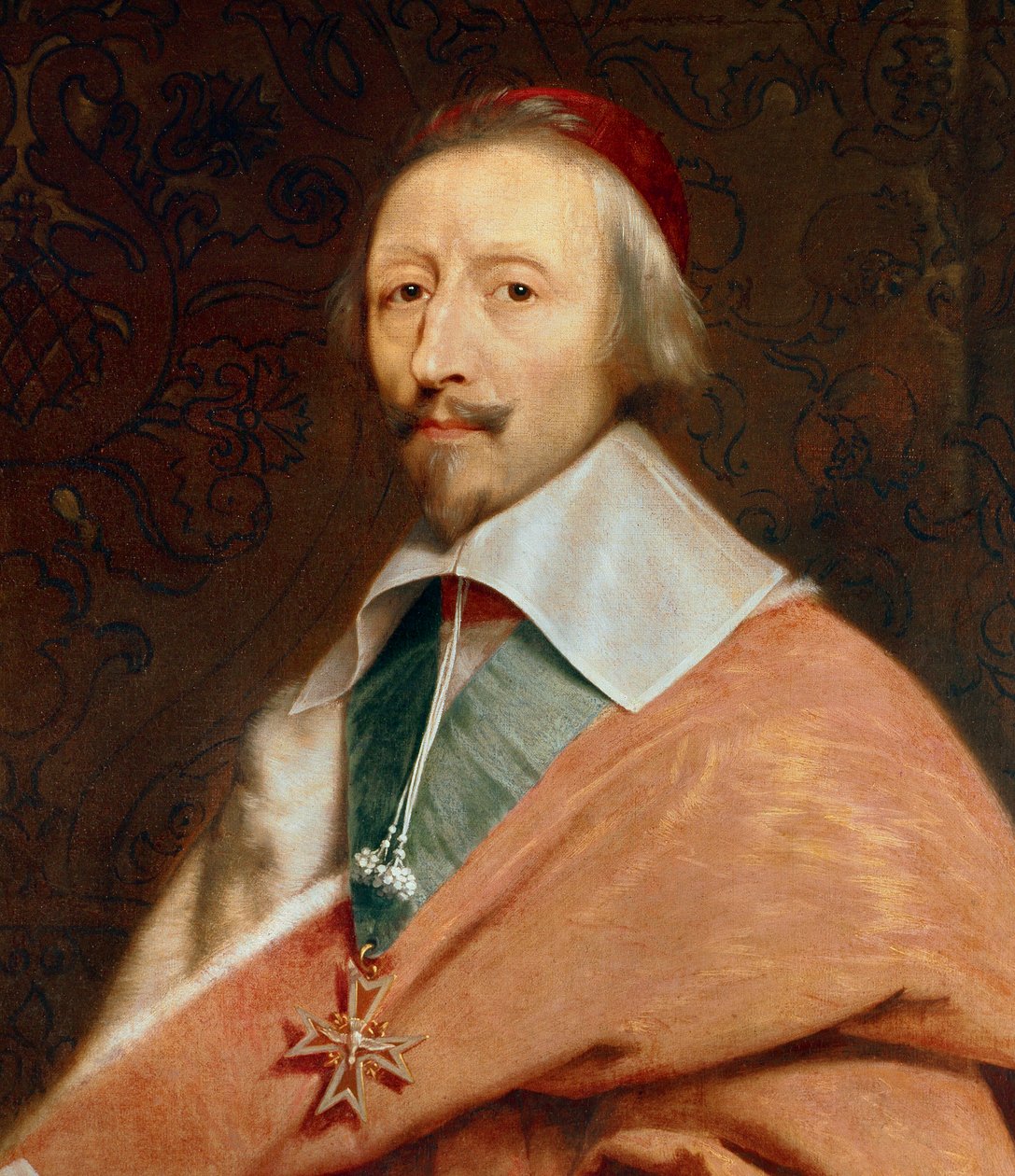 Detail: “” Armand Jean du Plessis, Cardinal de Richelieu “” (1585-1642): portrét z dílny Philippe de Champaigne (1602-1674) od Philippe de (studio of) Champaigne