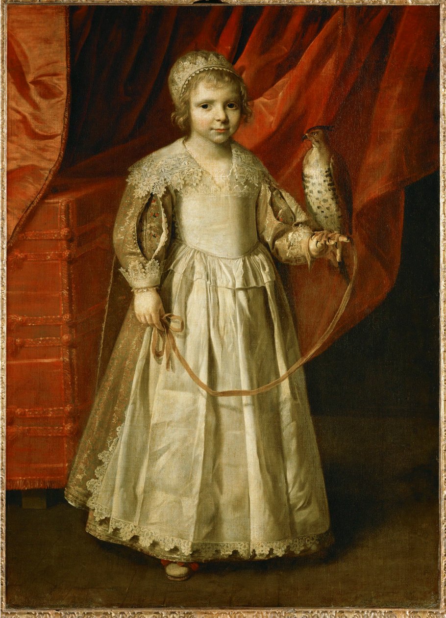 Dítě se sokolem, pravděpodobně Anne-Marie de Chevreuse, 5 let, dcera Clauda de Lorraine, vévody de Chevreuse ... od Philippe de Champaigne