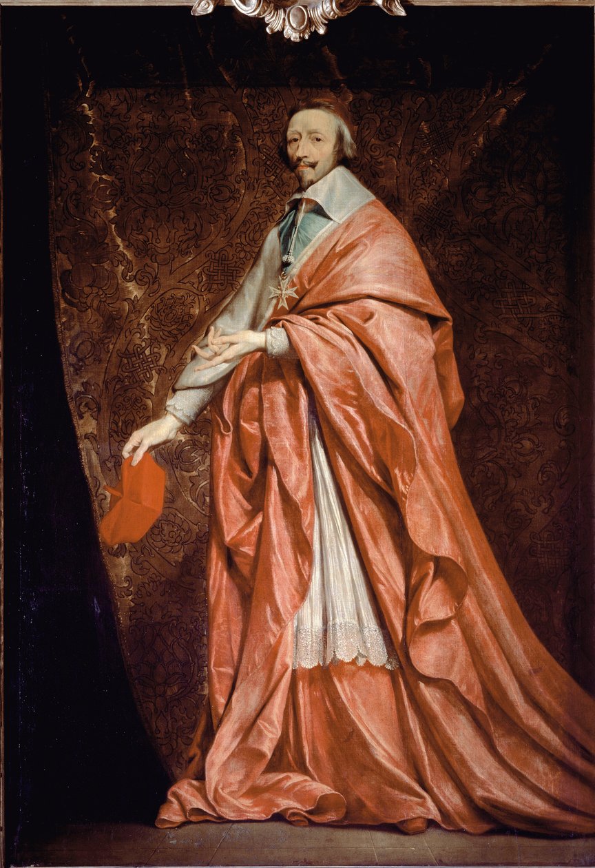 Celovečerní portrét Armanda Jean du Plessis, kardinála de Richelieu, ministra Ludvíka XIII. - olej na plátně od Philippe de Champaigne