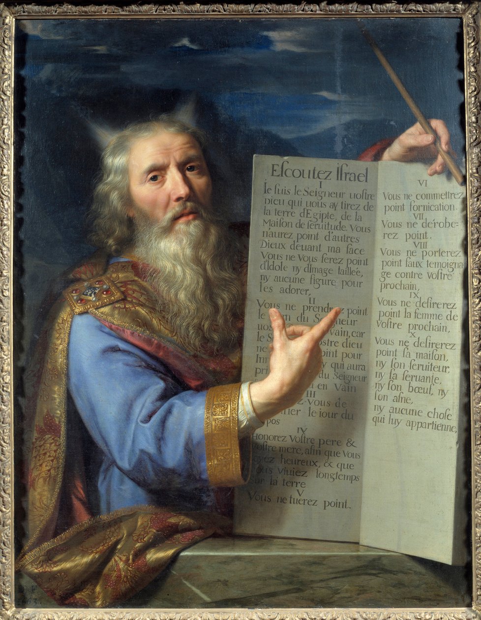 Mojžíš a tabulky zákona. Obraz Philippe De Champaigne (1602-1674) Ec. Podvod. od Philippe de Champaigne