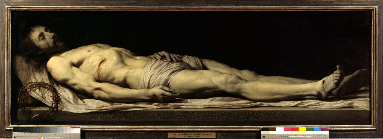 Mrtvý Kristus ležící na plášti Obraz od Philippa de Champaigne (1602-1674) 17. století Slunce 0,68x1,97 m Paříž, Musee du Louvre od Philippe de Champaigne