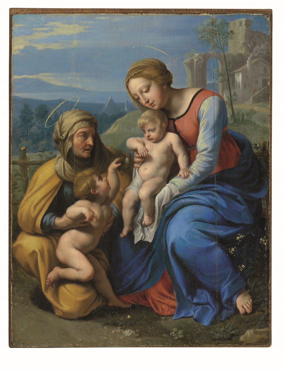 Svatá rodina s vrabcem (olej a zlato na desce položené na palubě) od Philippe de Champaigne
