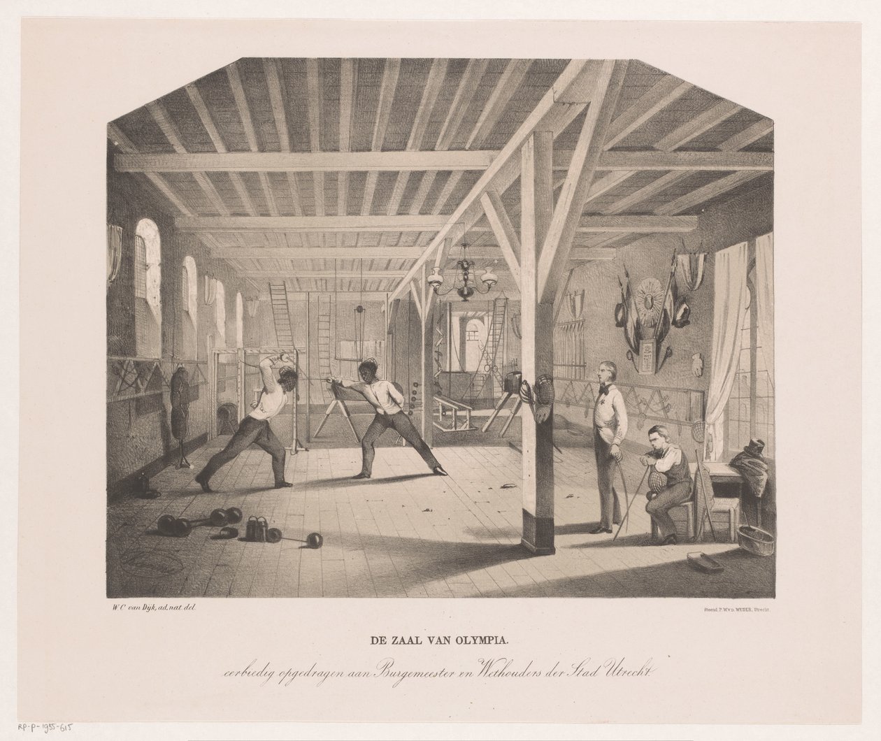 Pohled v šermířské a gymnastické hale studentské firmy Olympia Hala Olympie (název na objektu) od Philippus Anthonius Alexander Kanne