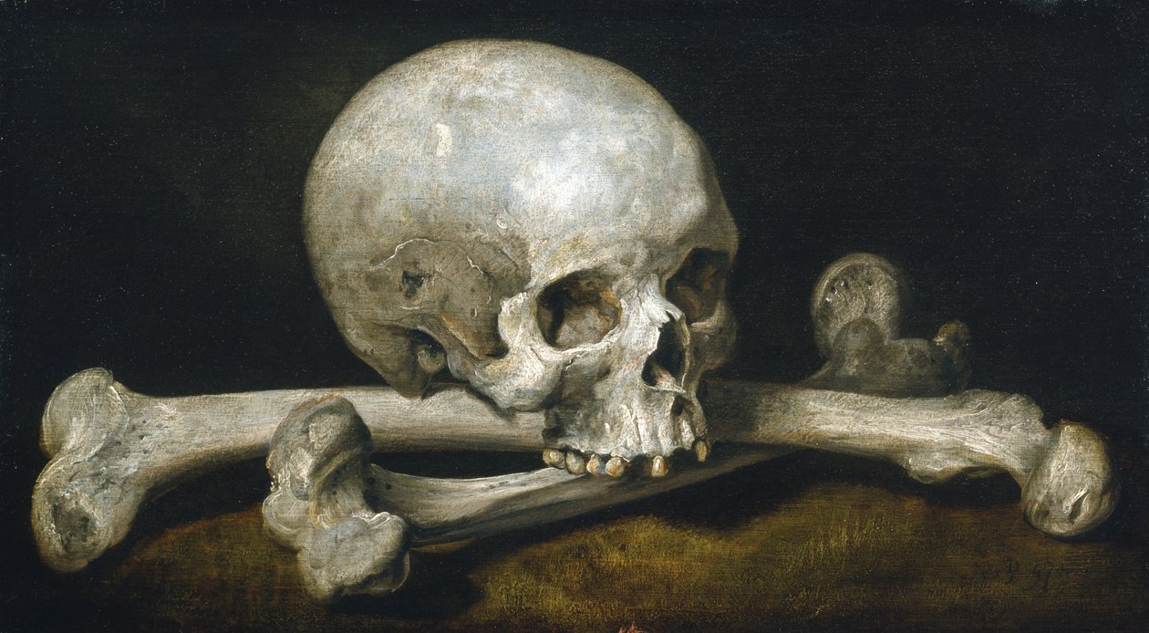 Memento Mori s lebkou a zkříženými hnáty, 1650-63 od Philips Gysels
