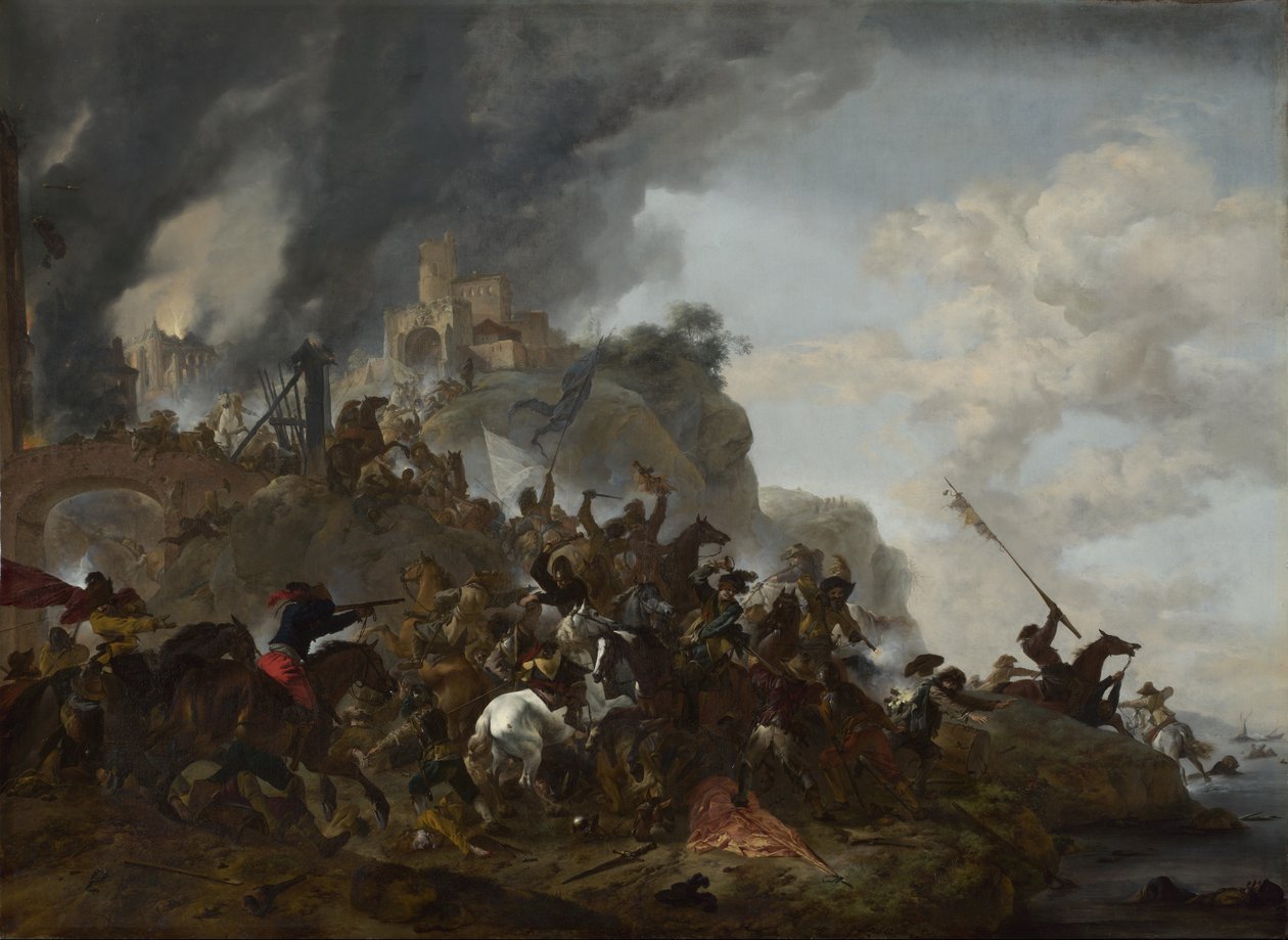 Výpad kavalerie z pevnosti na kopci od Philips Wouwerman