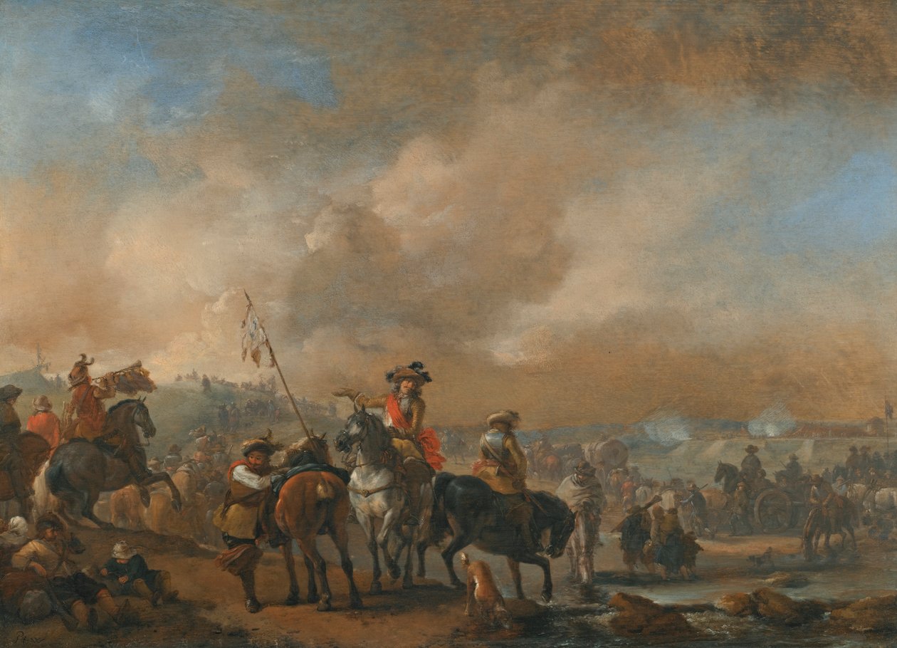Jízda v pohybu, opevnění v obklíčení od Philips Wouwerman