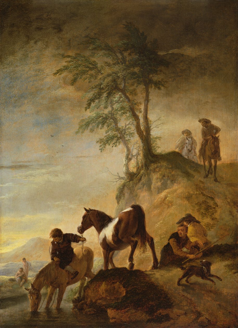 Jezdci napájející své koně (panel) od Philips Wouwerman