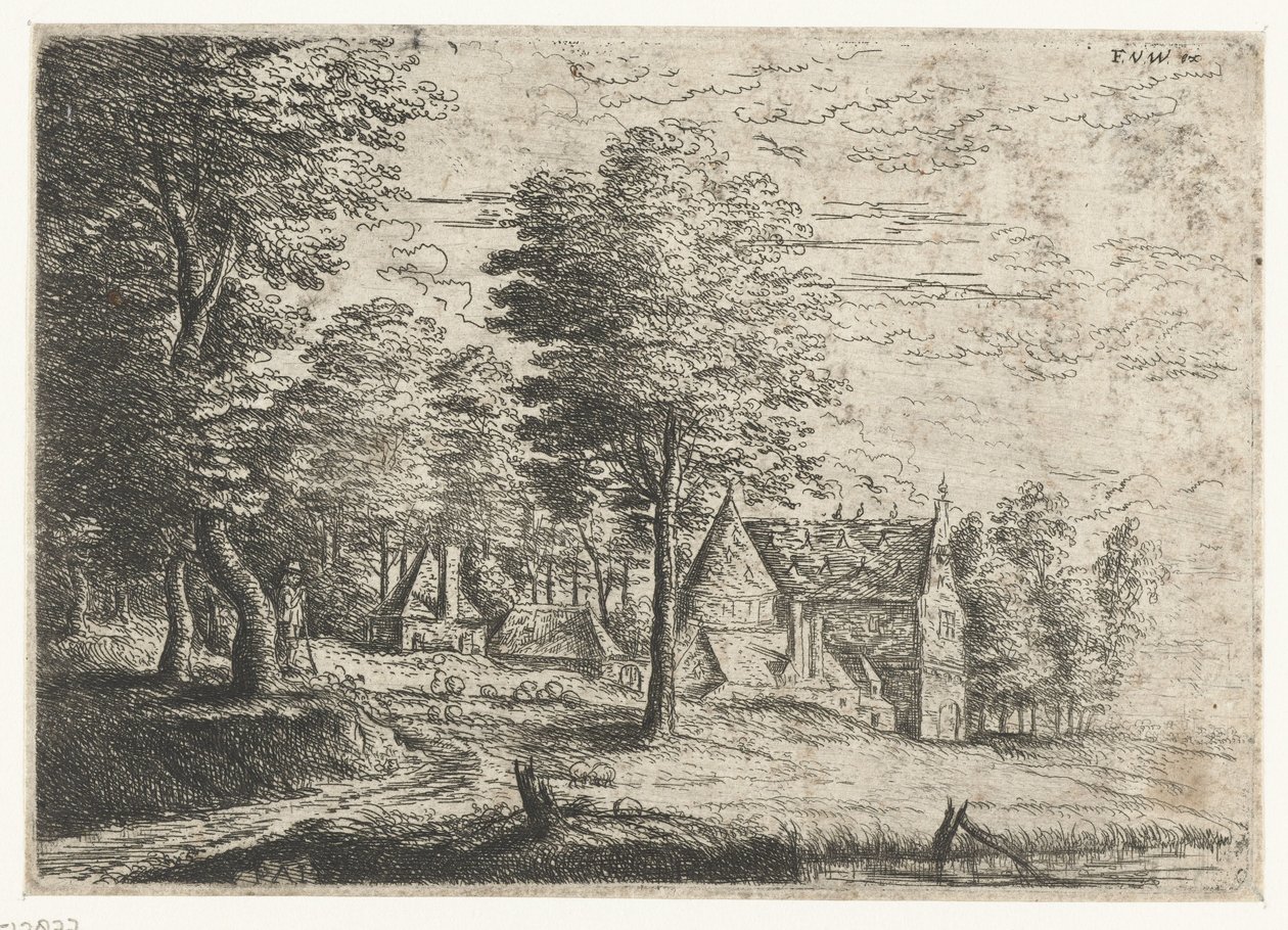 Krajina s pastýřem a jeho stádem Tři krajiny (název série) od Philips Augustijn Immenraet