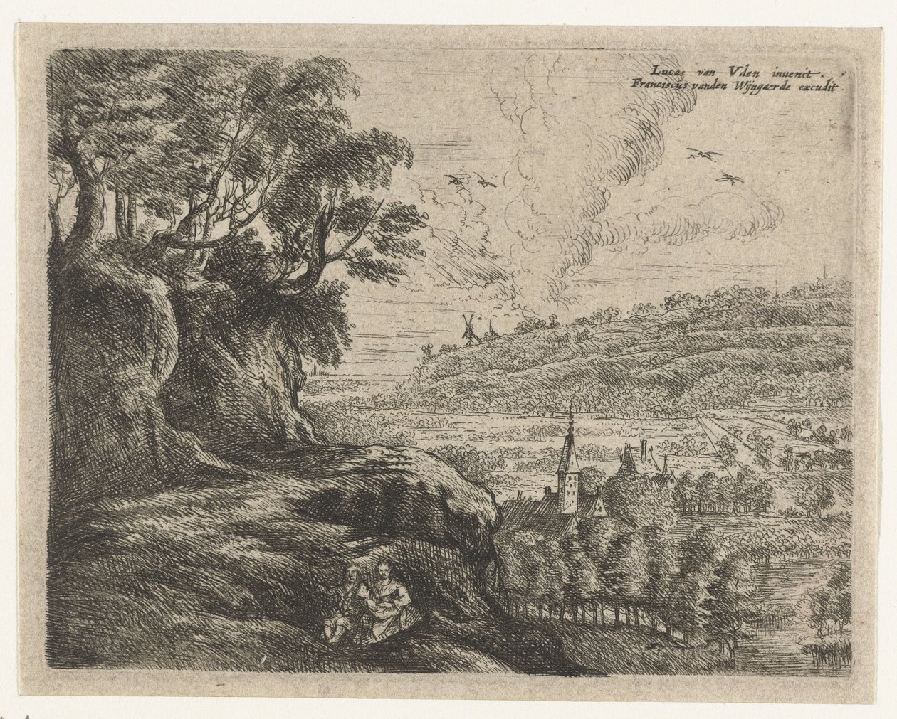 Krajina s mužem, ženou a dítětem Osm krajin po Lucas van Uden (název série) od Philips Augustijn Immenraet