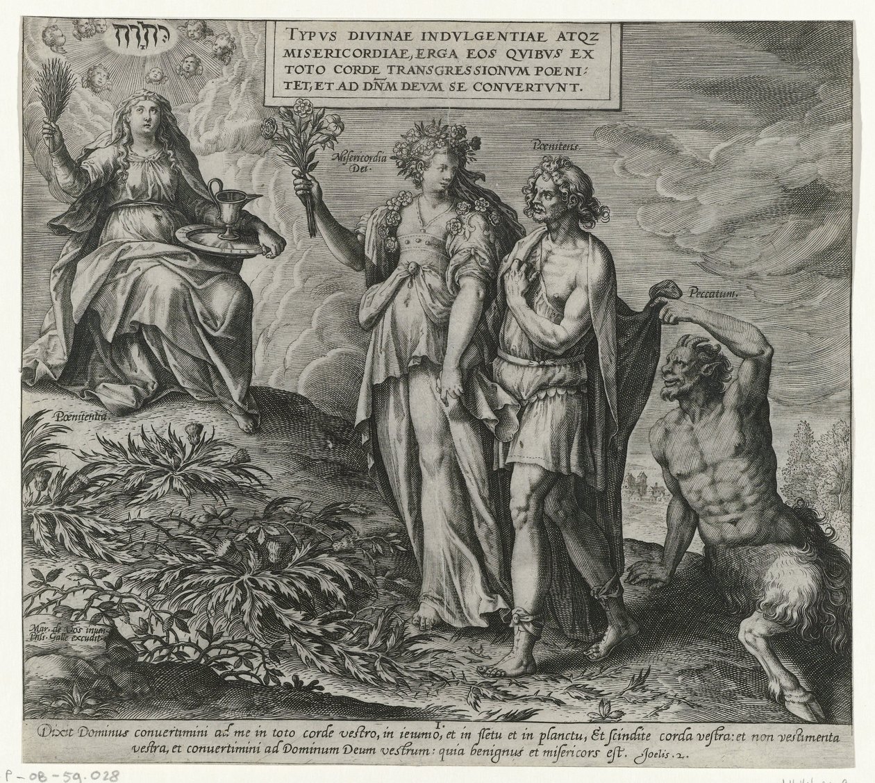 Alegorie nad boetedoening en berouw Boetedoening en berouw in het Oude Testament en het Nieuwe Testament (název série) Typ božské shovívavosti a milosrdenství vůči těm, kteří celým svým srdcem činí pokání ze svého přestoupení a obracejí se k Bohu od Philips Galle (attributed to workshop of)