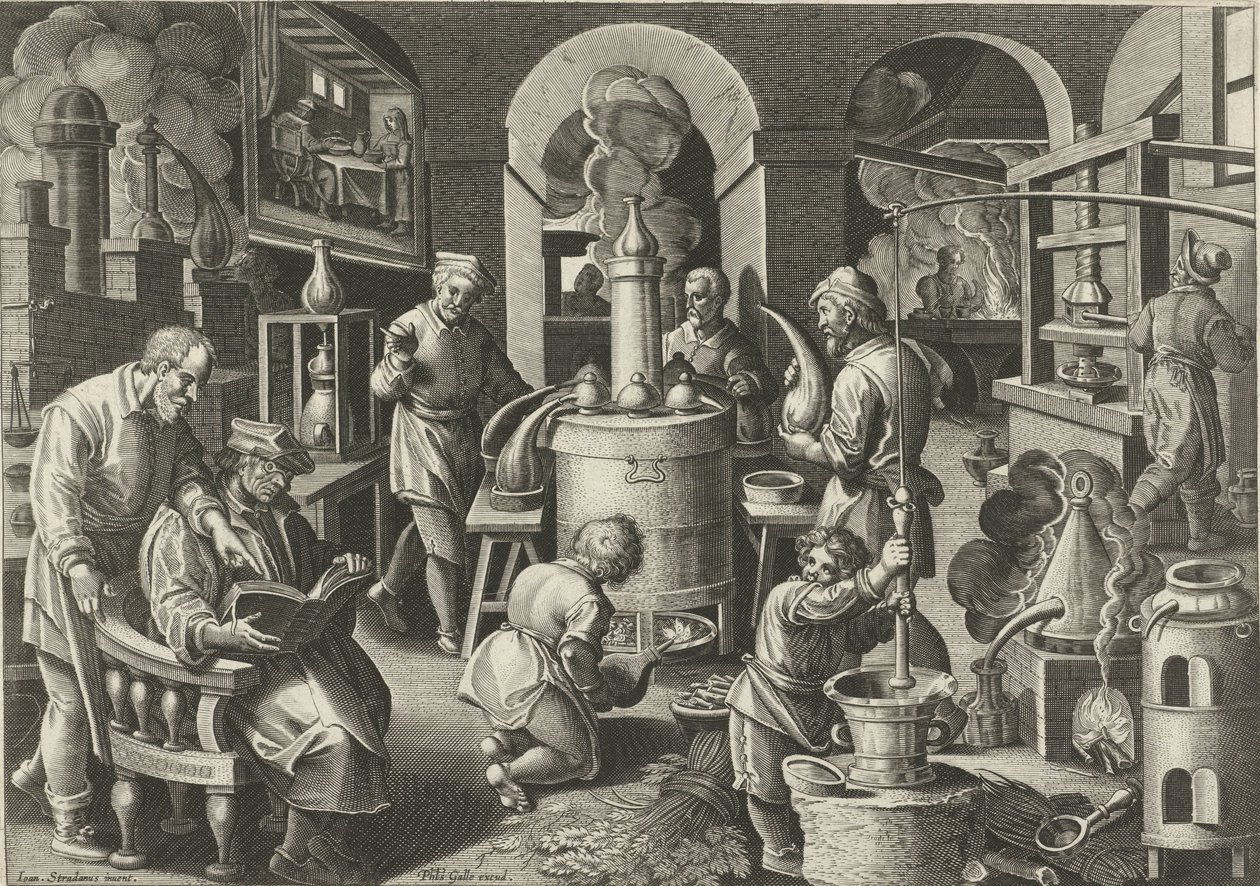 Destilace Nové vynálezy a objevy (název série) Nova Reperta (název seriálu) od Philips Galle (attributed to workshop of)