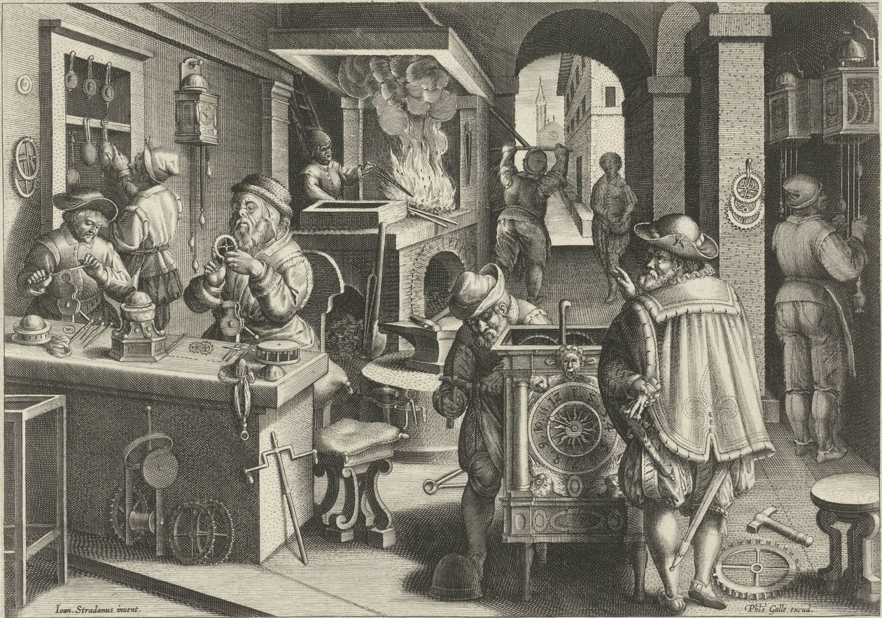 Hodináři Nové vynálezy a objevy (název série) Nova Reperta (název seriálu) od Philips Galle (attributed to workshop of)