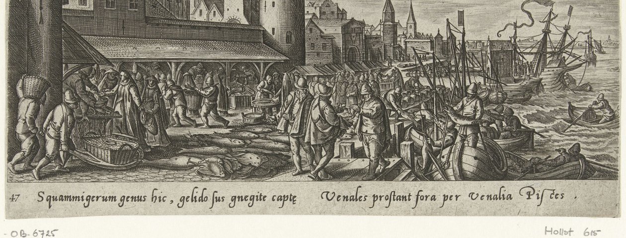 Vismarkt Jacht en visvangst (název série) Lov, rybolov a typy lovu (název série) od Philips Galle (attributed to workshop of)