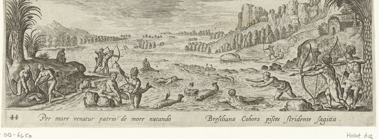 Rybaření mezi domorodými Američany Lov a rybaření (název seriálu) Venationes, Piscationes et Aucupii Typi (název série) od Philips Galle (attributed to workshop of)