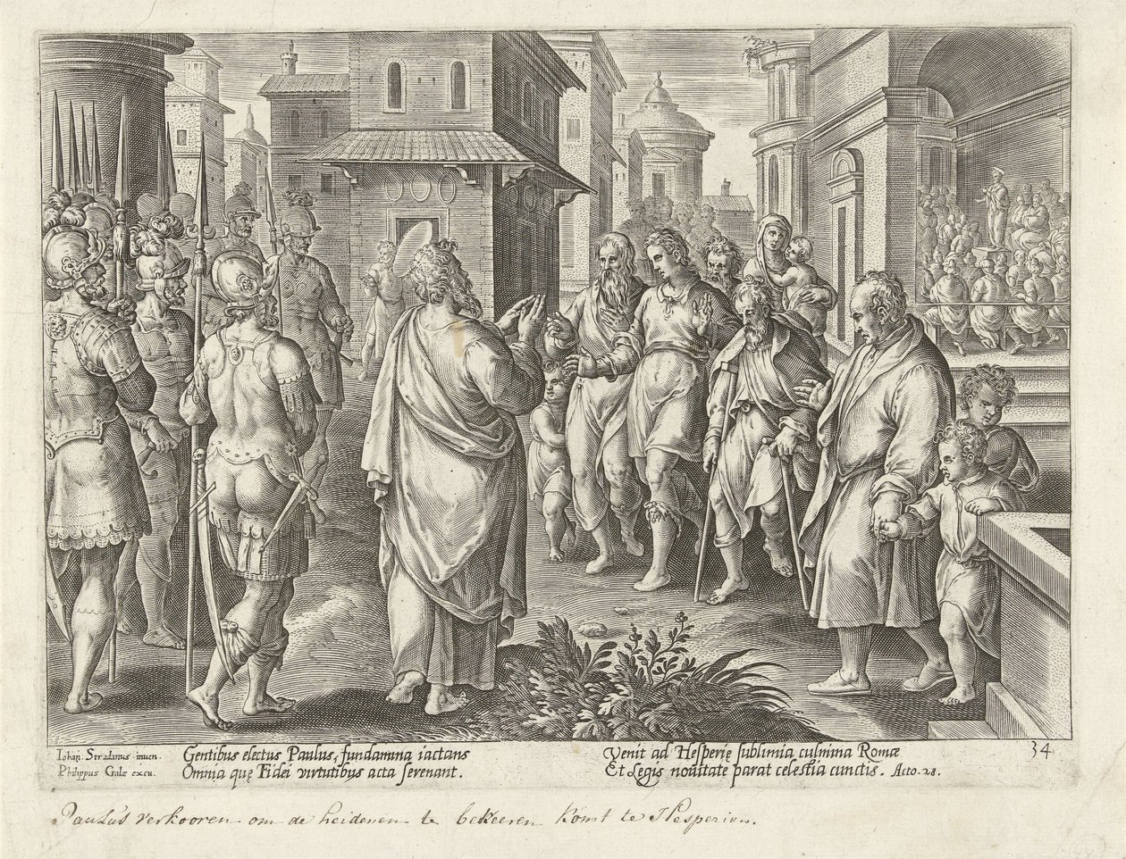 Pavel hlásá Kristovo učení v Římě Skutky apoštolů (název série) Acta Apostolorum (název série) od Philips Galle (possibly)