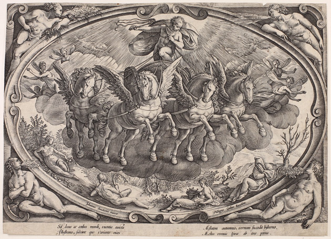 Apollón (Sol) se slunečním vozem (Čtyři roční období se sluncem, titulní list) od Philips Galle