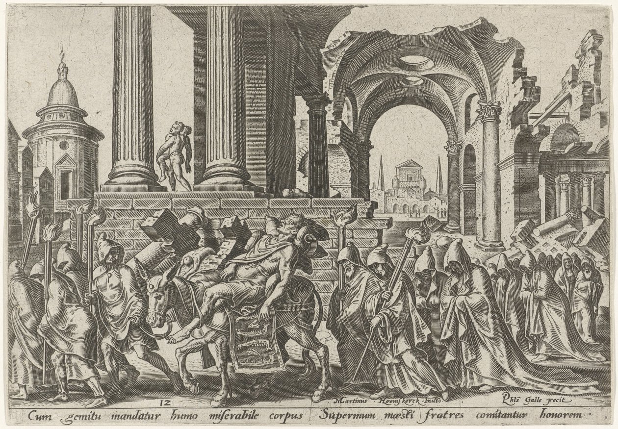 Samsonův pohřeb The Days of Doom of the Jewish People (název série) od Philips Galle