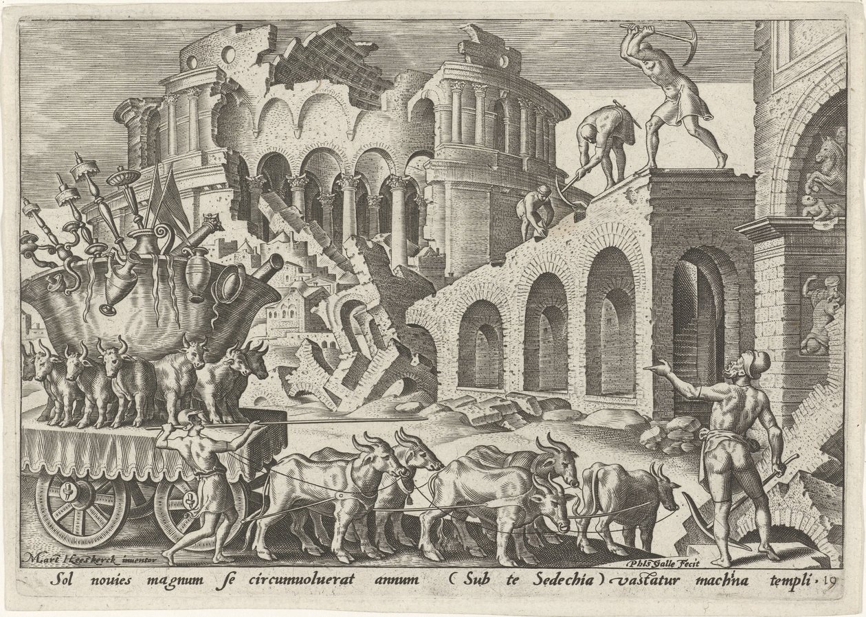 Chaldejci vyplenili jeruzalémský chrám The Days of Doom of the Jewish People (název série) od Philips Galle