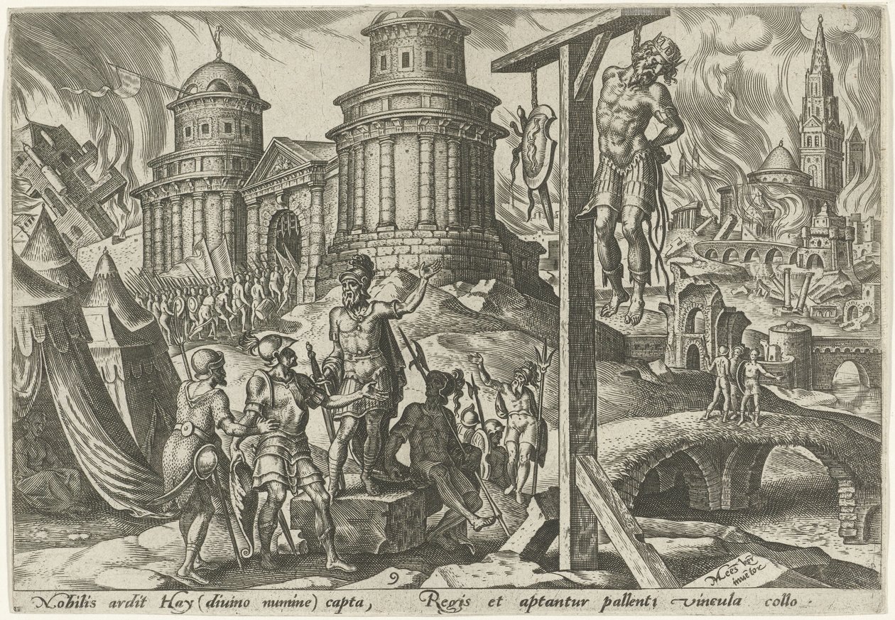 Král Aje je oběšen The Days of Doom of the Jewish People (název série) od Philips Galle