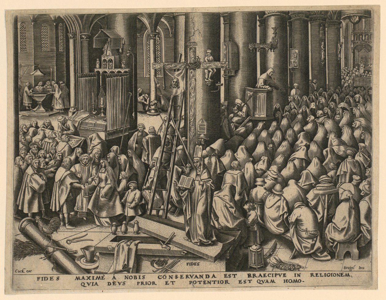 Víra (Fides), list 1 ze série „Sedm ctností“ od Philips Galle