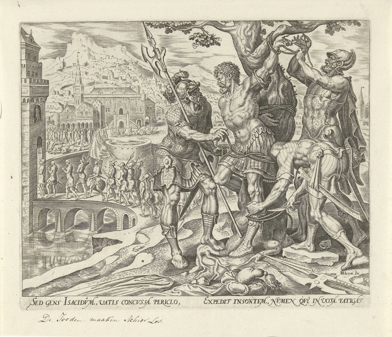 Izraelité uvolnili Achiora Historie Judit a Holofernes (název série) od Philips Galle