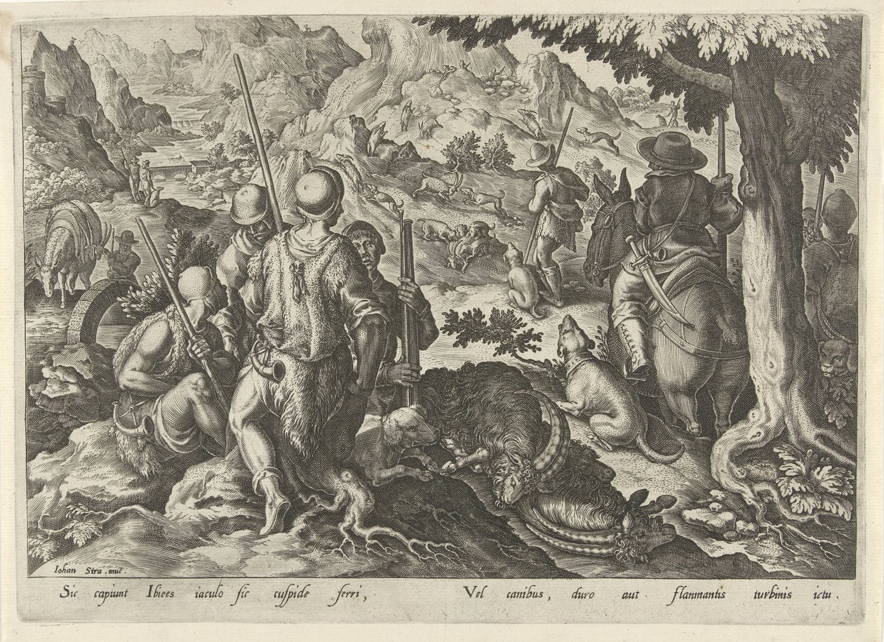 Jacht op berggeiten Jachttaferelen (název série) Ve kterém každý druh lovu, drůbeže a rybaření (název série) od Philips Galle