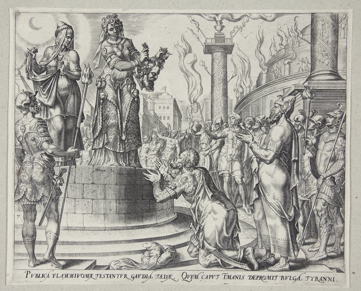 Judith ukazuje hlavu Holoferna lidem z Betulie od Philips Galle