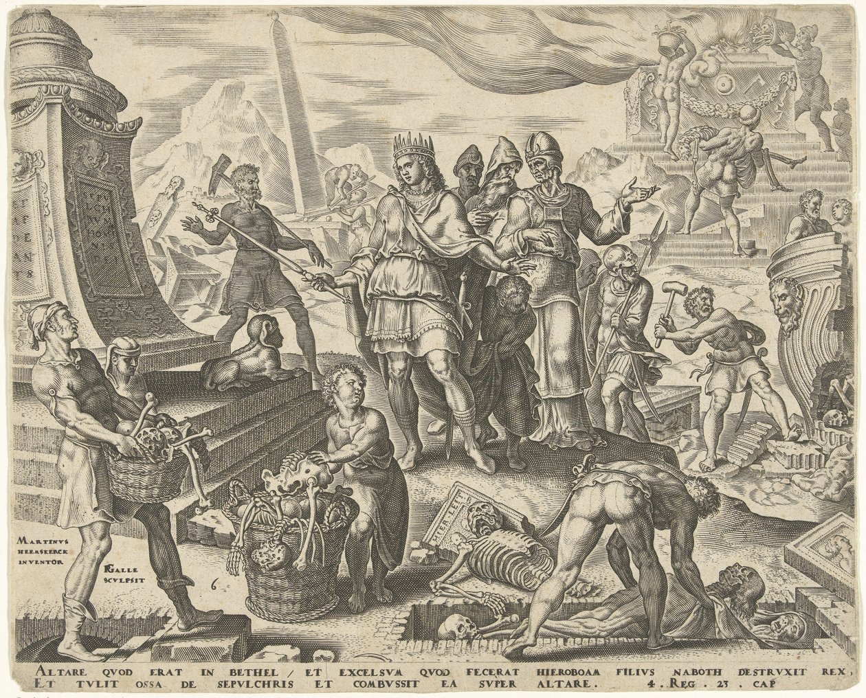 Král Josiáš nechal znesvětit obětní místo v Bételu Historie krále Josiaha (název série) od Philips Galle