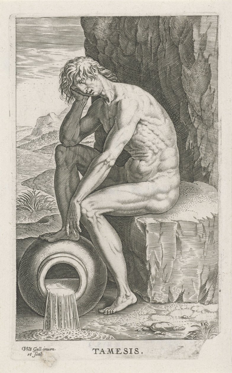 Riviergod Temže Temže (název na objektu) Rivier-en zeegoden (název série) Elegantní portréty mořských polobohů a lachtanů (název série) od Philips Galle