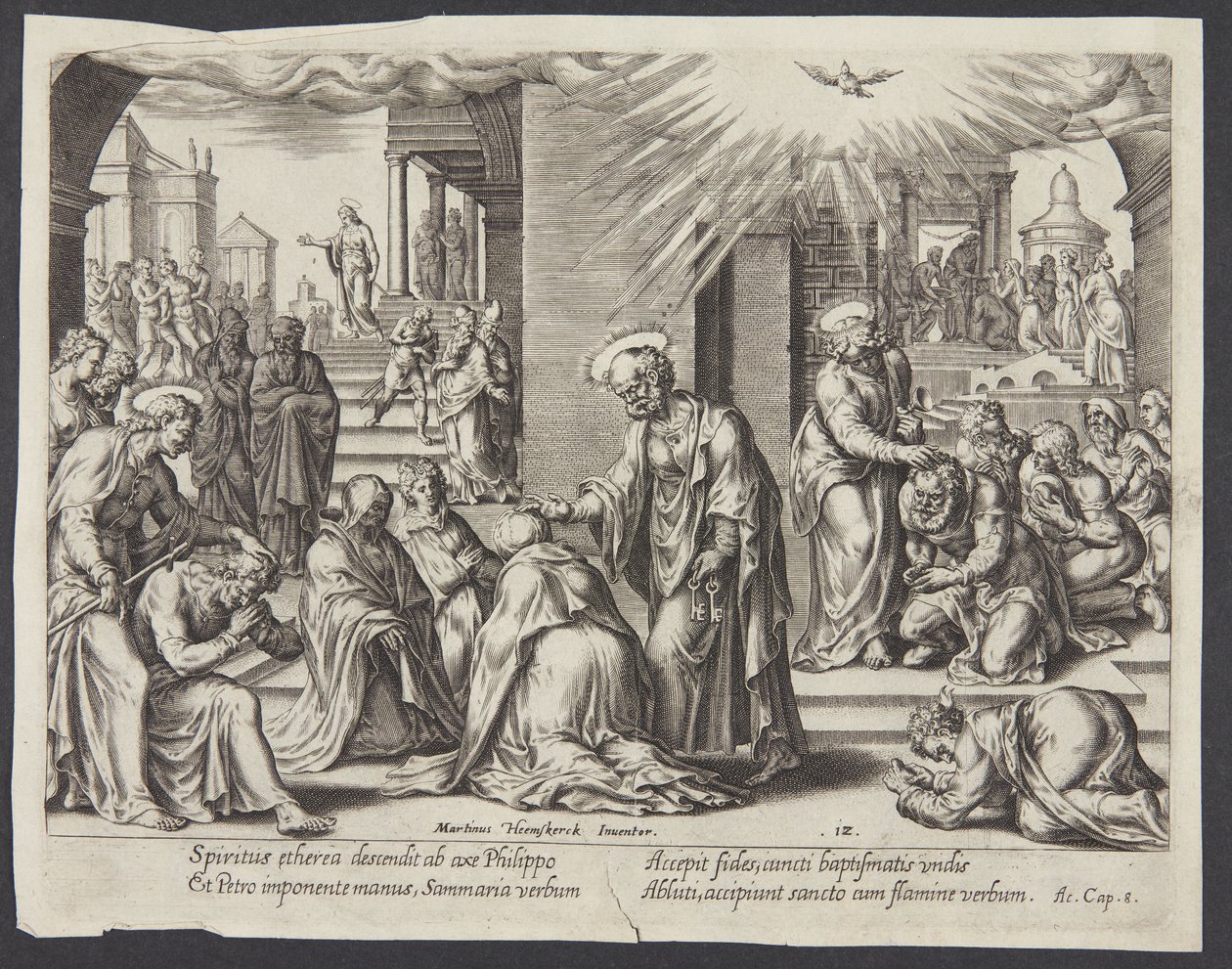 Sv. Petr, sv. Jan a sv. Filip vkládají ruce na pokřtěné v Samaří od Philips Galle