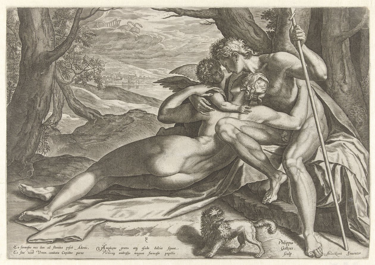 Venuše a Adonis s Amorem Příběh Adonise (název série) od Philips Galle
